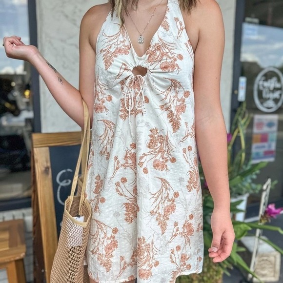 Promisa Wild Flowers Halter Mini Dress Cutout Tie Front Cotton Rayon Boho Y2K M‎ - Picture 15 of 15